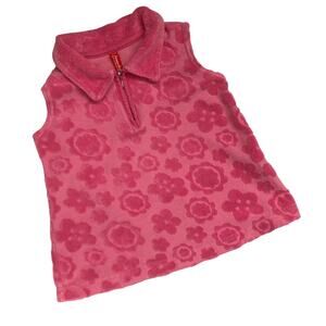 Hanna Andersson Pink Flower Terry Toweling Coverup Sleeveless Collar 3T